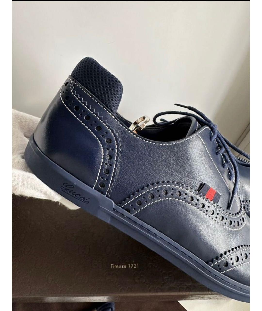 GUCCI Темно-синие кожаные низкие кроссовки / кеды, фото 5