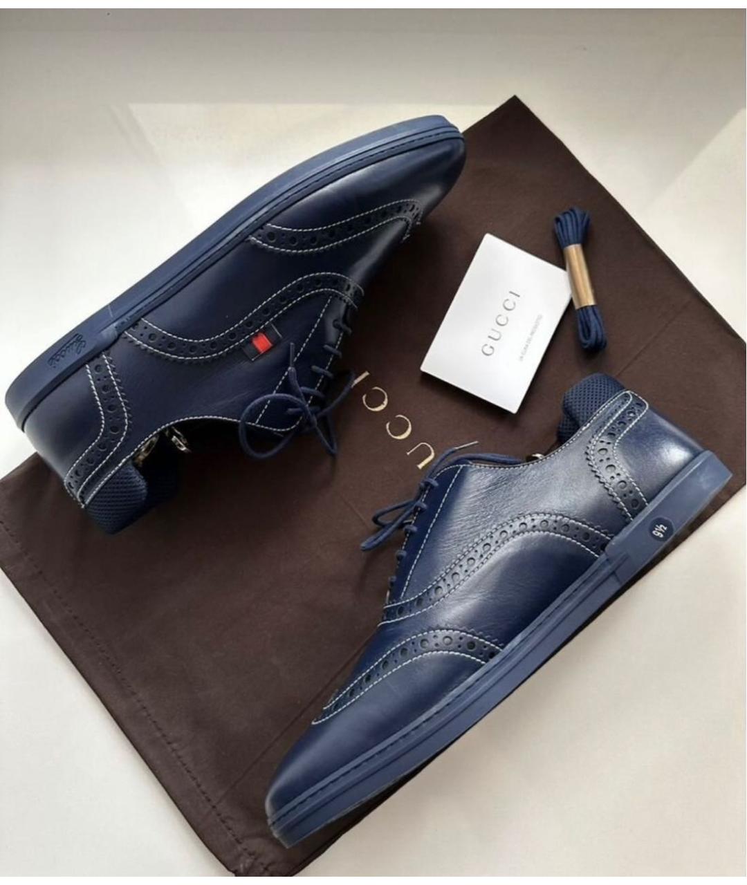 GUCCI Темно-синие кожаные низкие кроссовки / кеды, фото 4