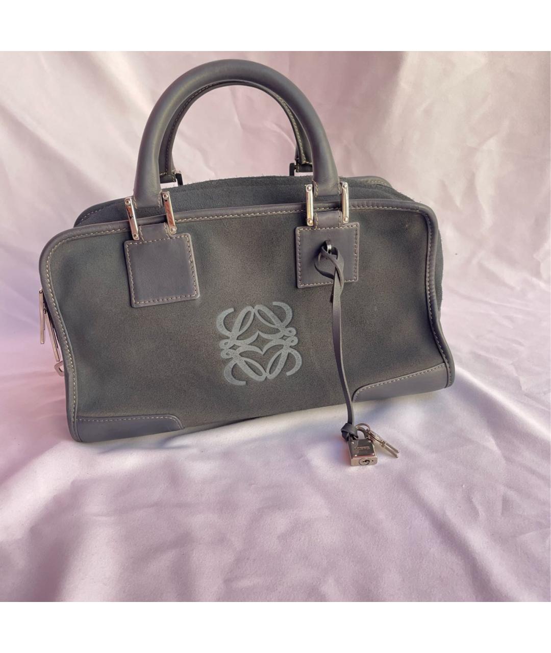 LOEWE Серая кожаная сумка с короткими ручками, фото 9