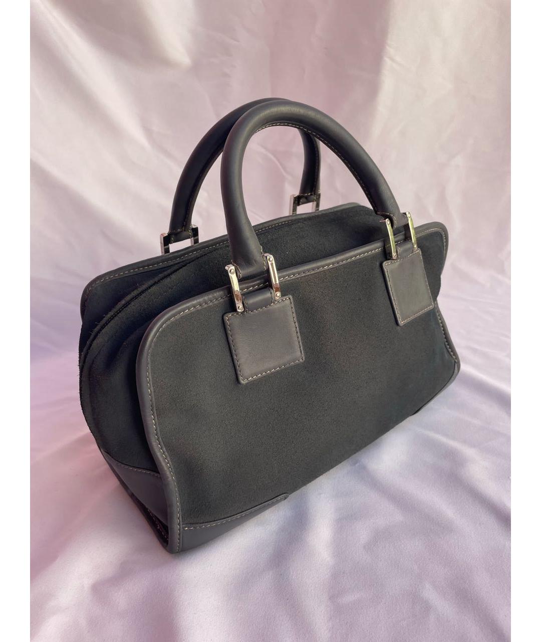 LOEWE Серая кожаная сумка с короткими ручками, фото 2