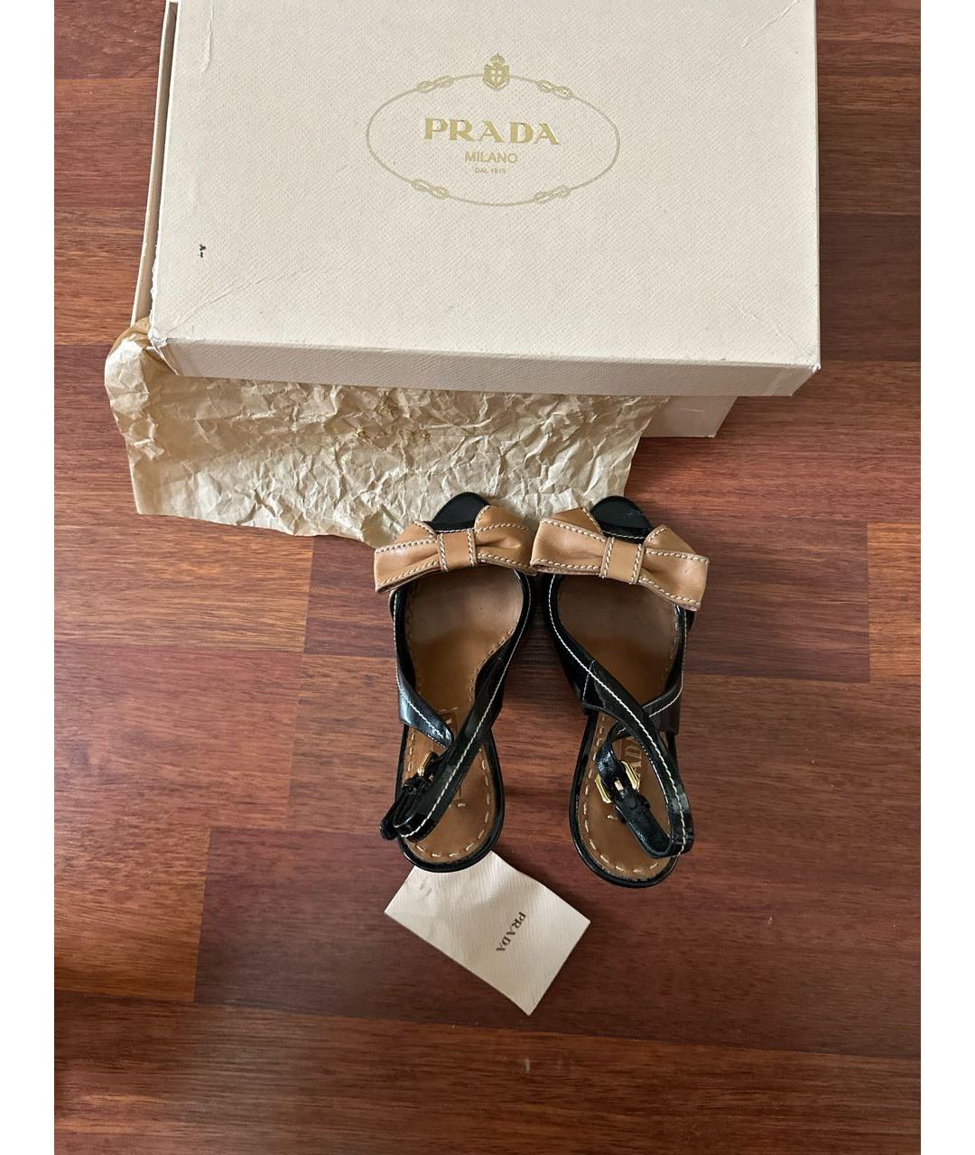PRADA Черные кожаные босоножки, фото 3