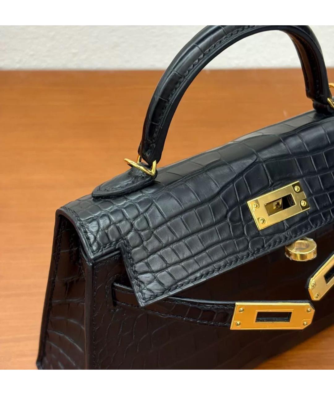 HERMES Черная кожаная сумка тоут, фото 5