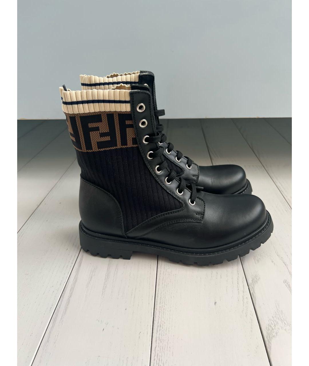 FENDI Черные кожаные ботинки, фото 5