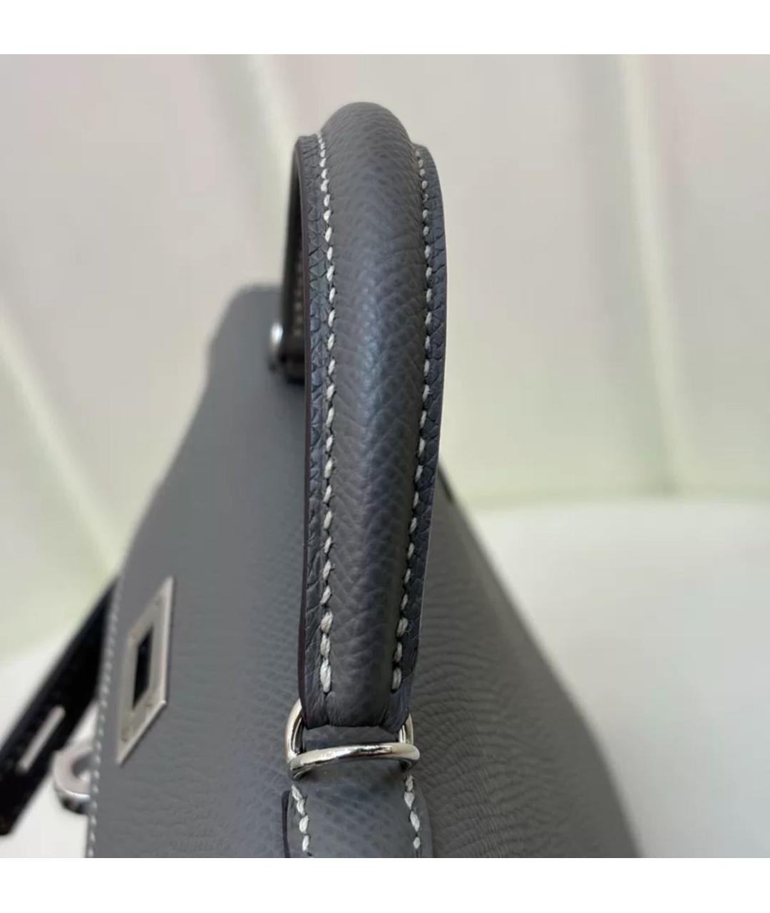 HERMES Антрацитовая кожаная сумка тоут, фото 7