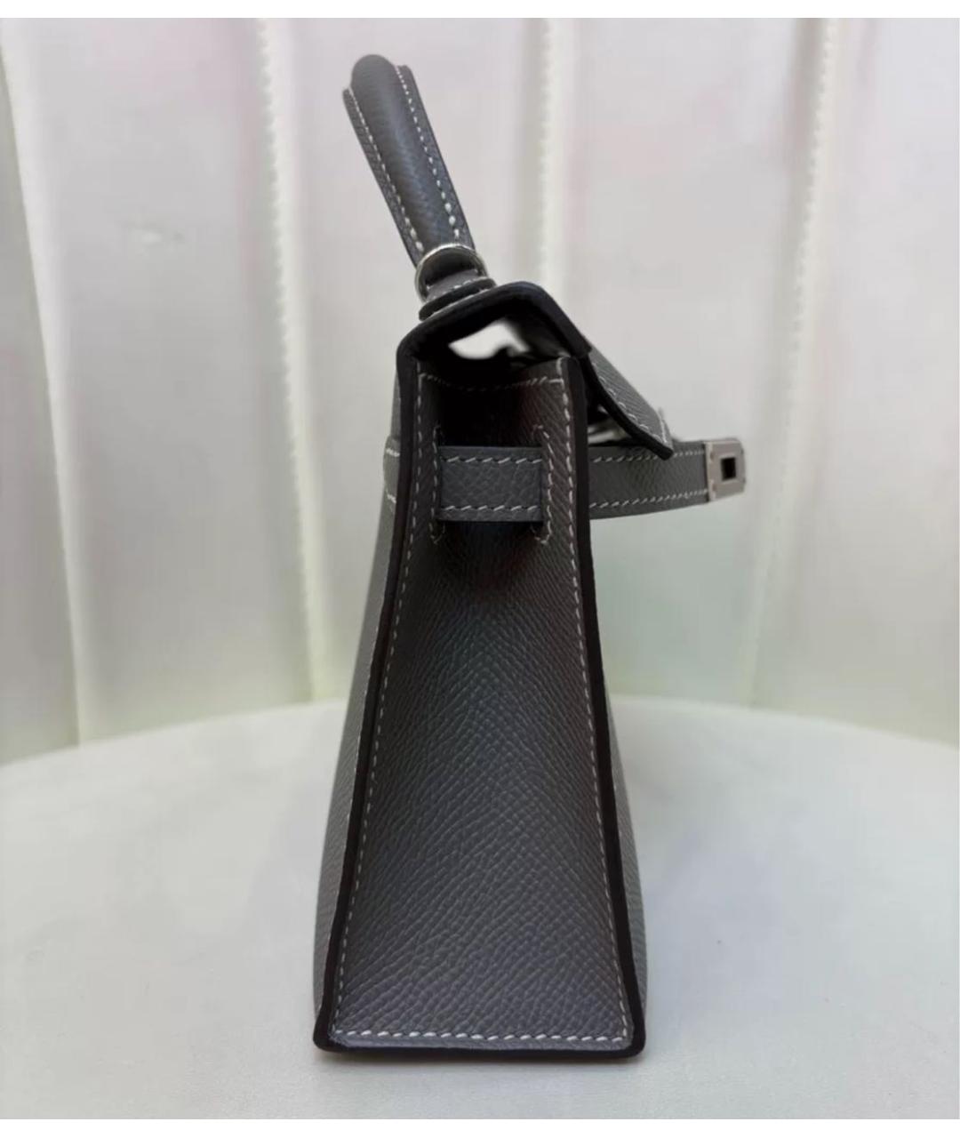 HERMES Антрацитовая кожаная сумка тоут, фото 4