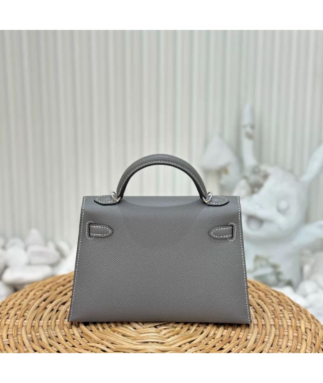 HERMES Антрацитовая кожаная сумка тоут, фото 3