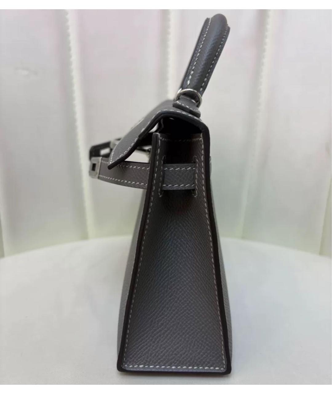HERMES Антрацитовая кожаная сумка тоут, фото 5