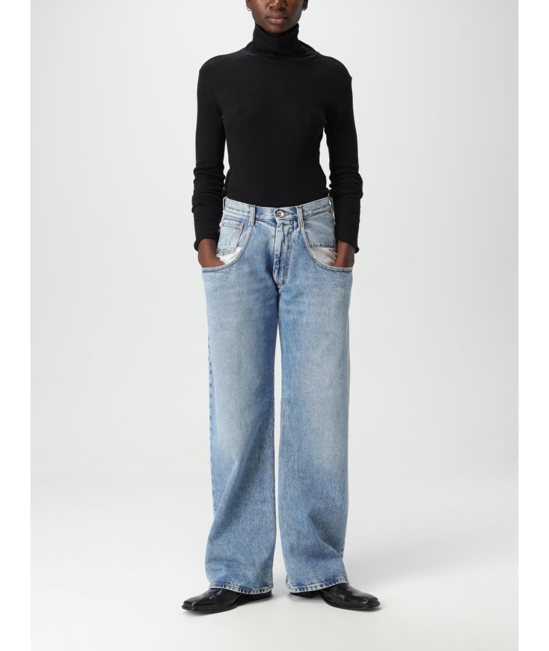 MAISON MARGIELA Голубые хлопковые прямые джинсы, фото 3