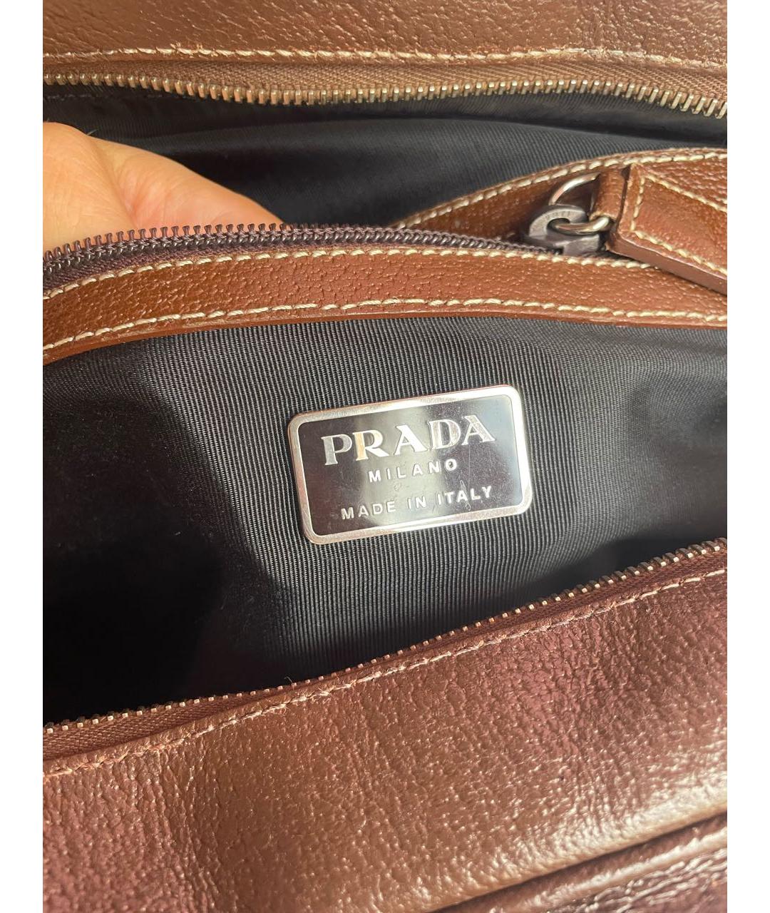 PRADA Коричневый кожаный портфель, фото 8
