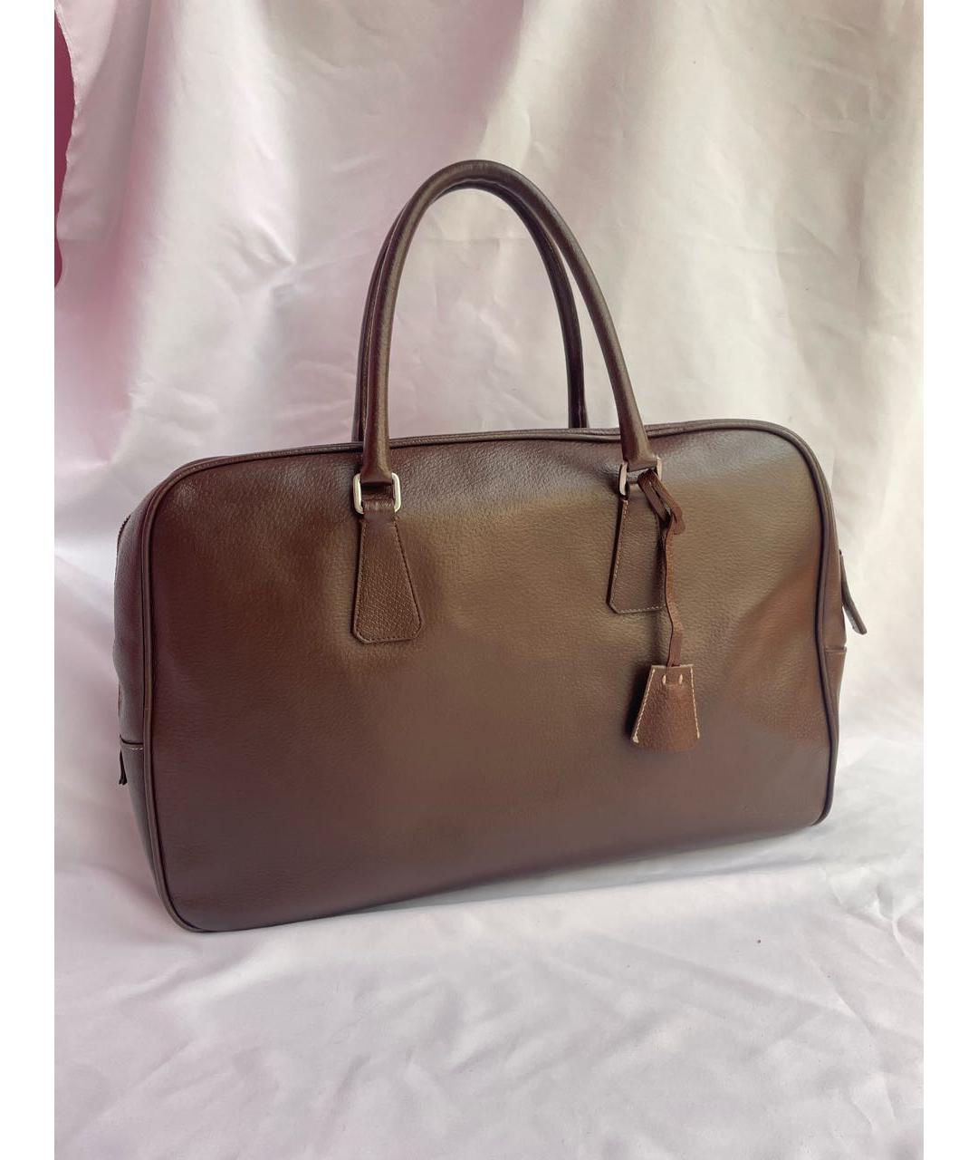 PRADA Коричневый кожаный портфель, фото 9