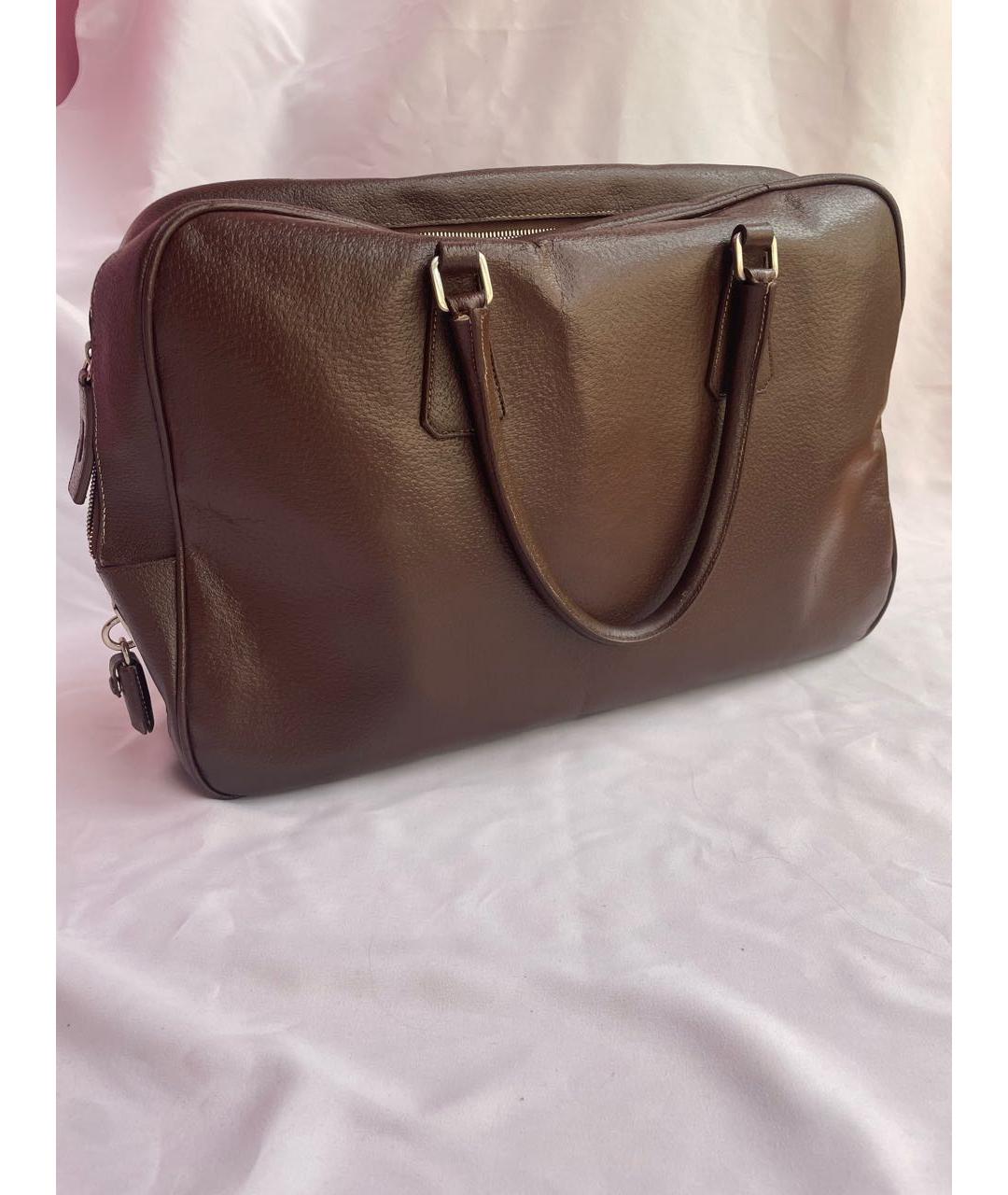 PRADA Коричневый кожаный портфель, фото 3
