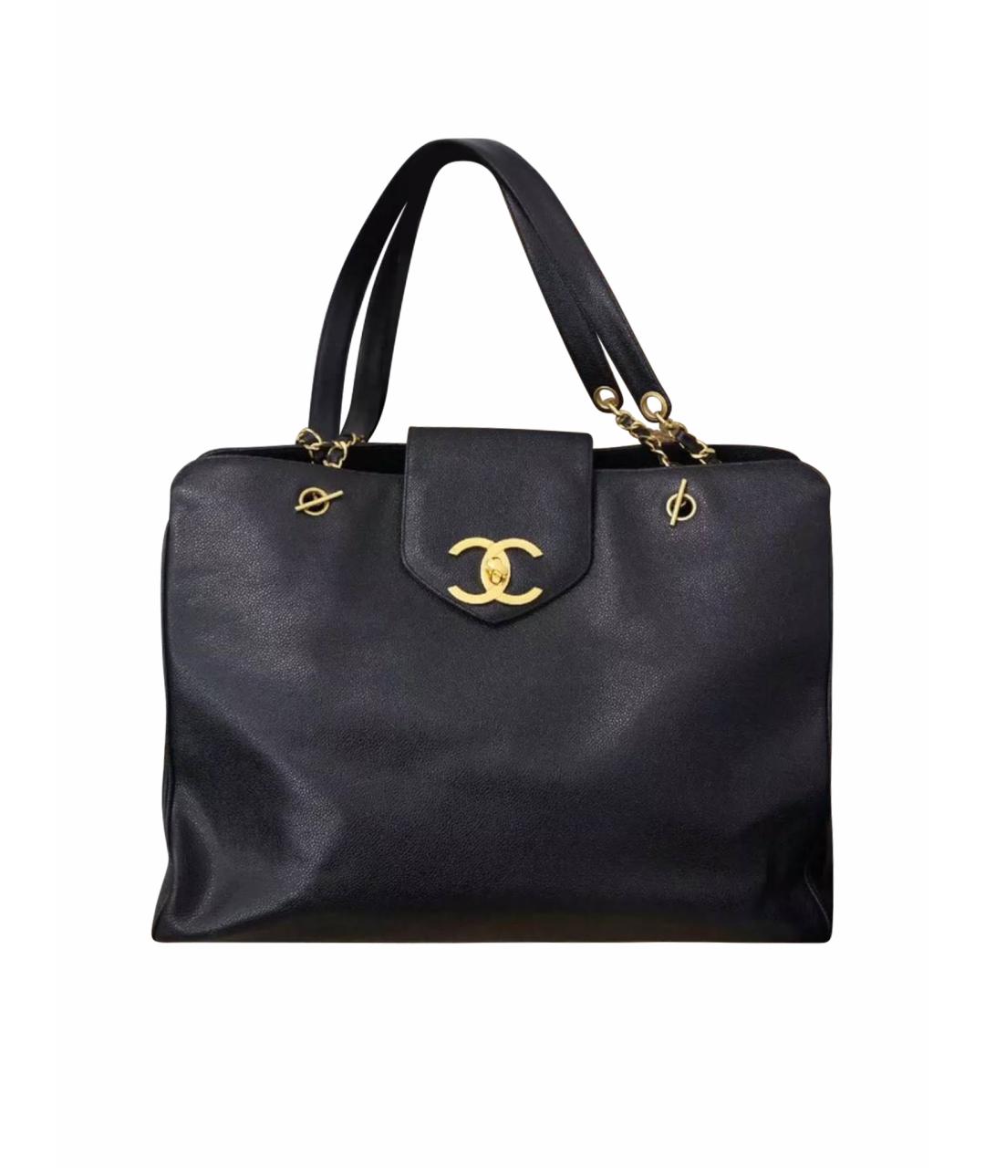 CHANEL Черная кожаная сумка тоут, фото 5