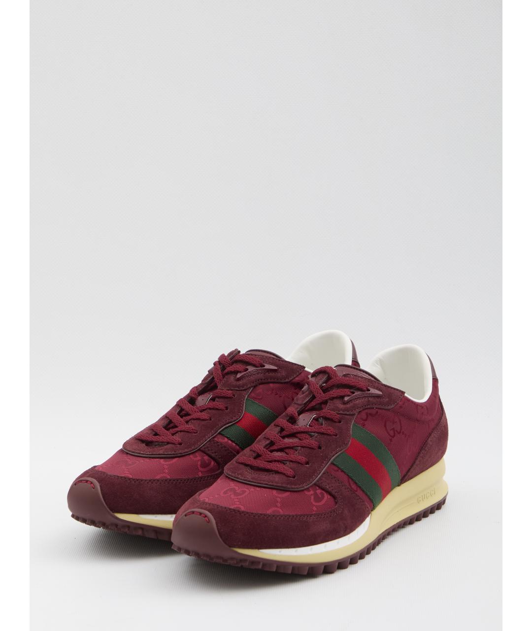 GUCCI Красные текстильные низкие кроссовки / кеды, фото 2