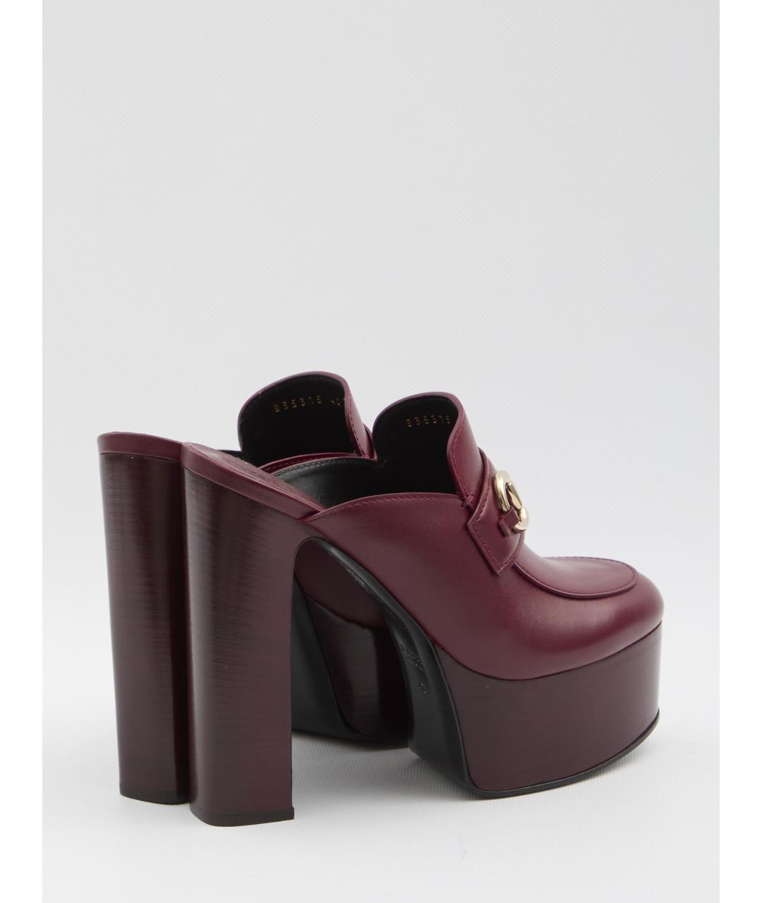 GUCCI Бордовые кожаные сабо, фото 3