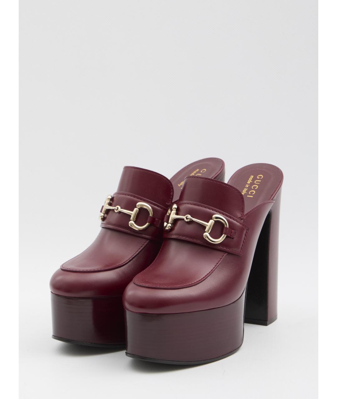 GUCCI Бордовые кожаные сабо, фото 2