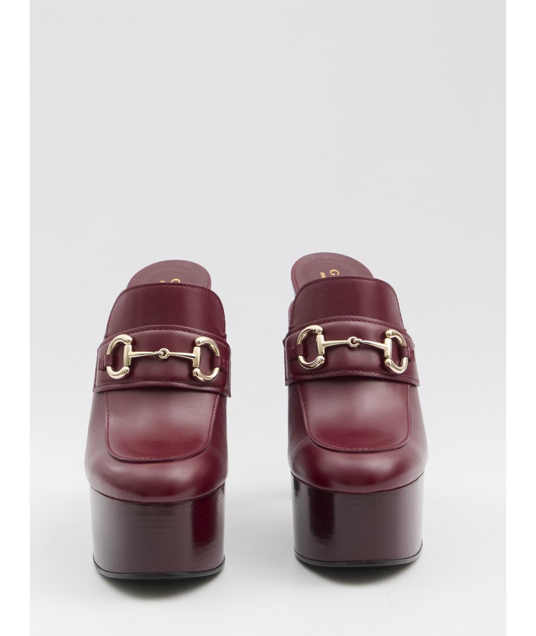 GUCCI Бордовые кожаные сабо, фото 5
