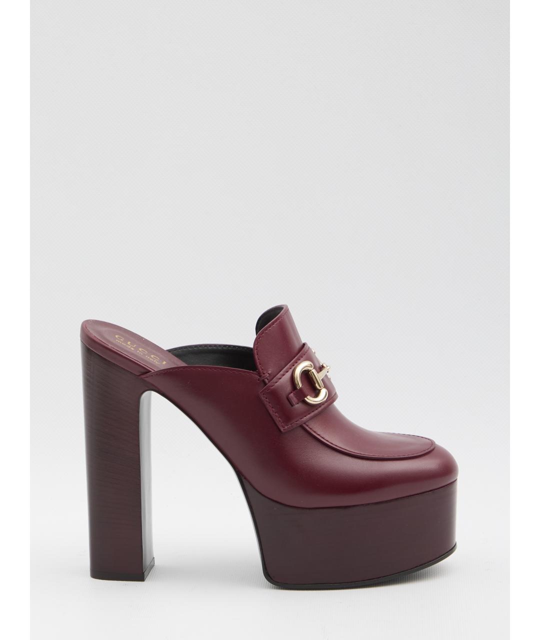 GUCCI Бордовые кожаные сабо, фото 6