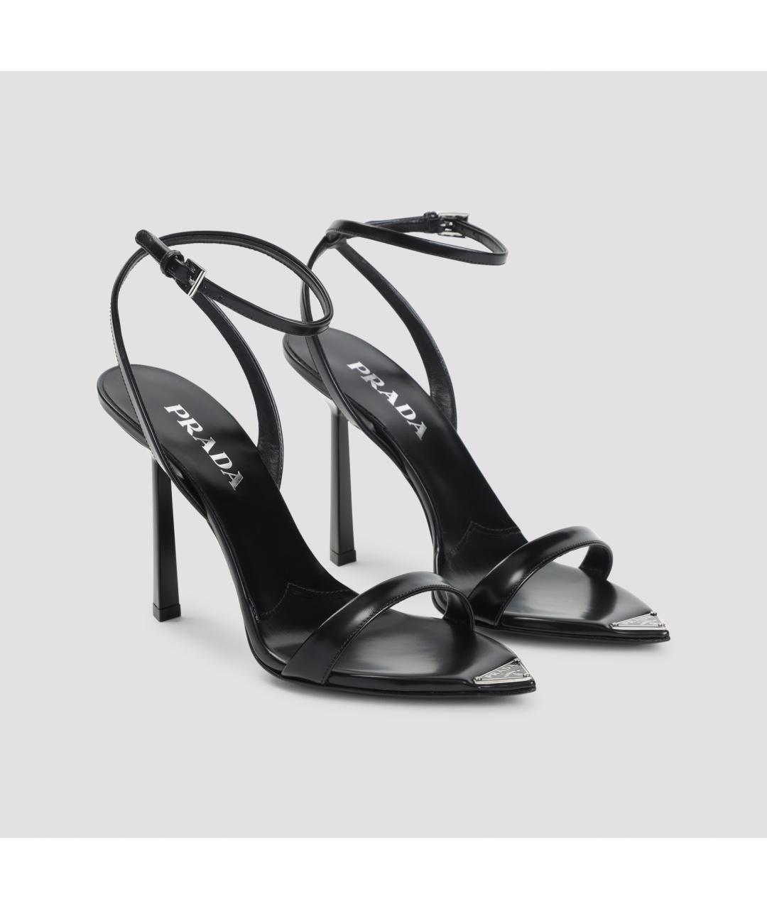 PRADA Черные кожаные босоножки, фото 4