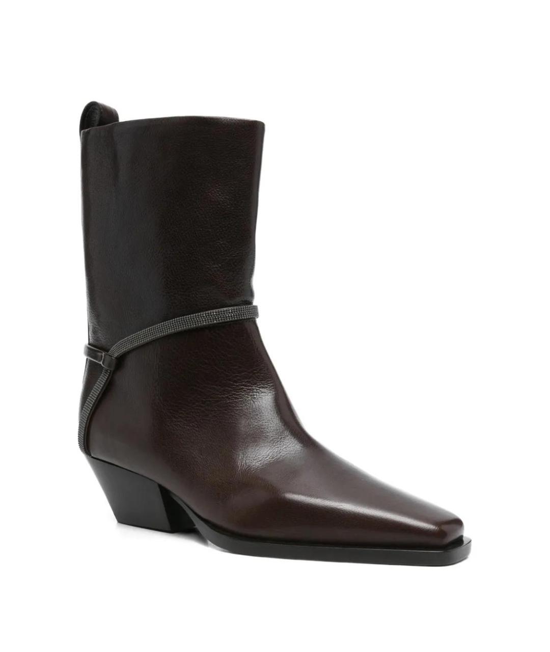 BRUNELLO CUCINELLI Коричневые кожаные ботинки, фото 2
