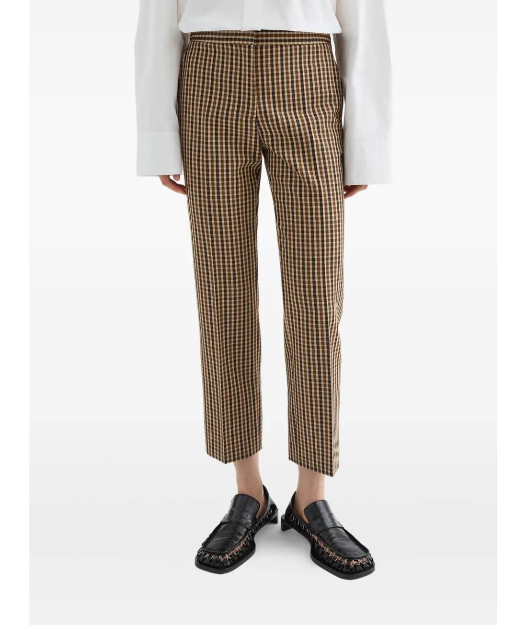JIL SANDER Коричневые хлопковые прямые брюки, фото 3