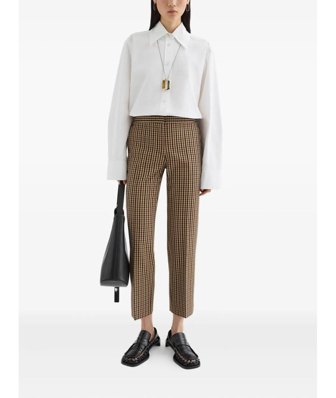 JIL SANDER Коричневые хлопковые прямые брюки, фото 2