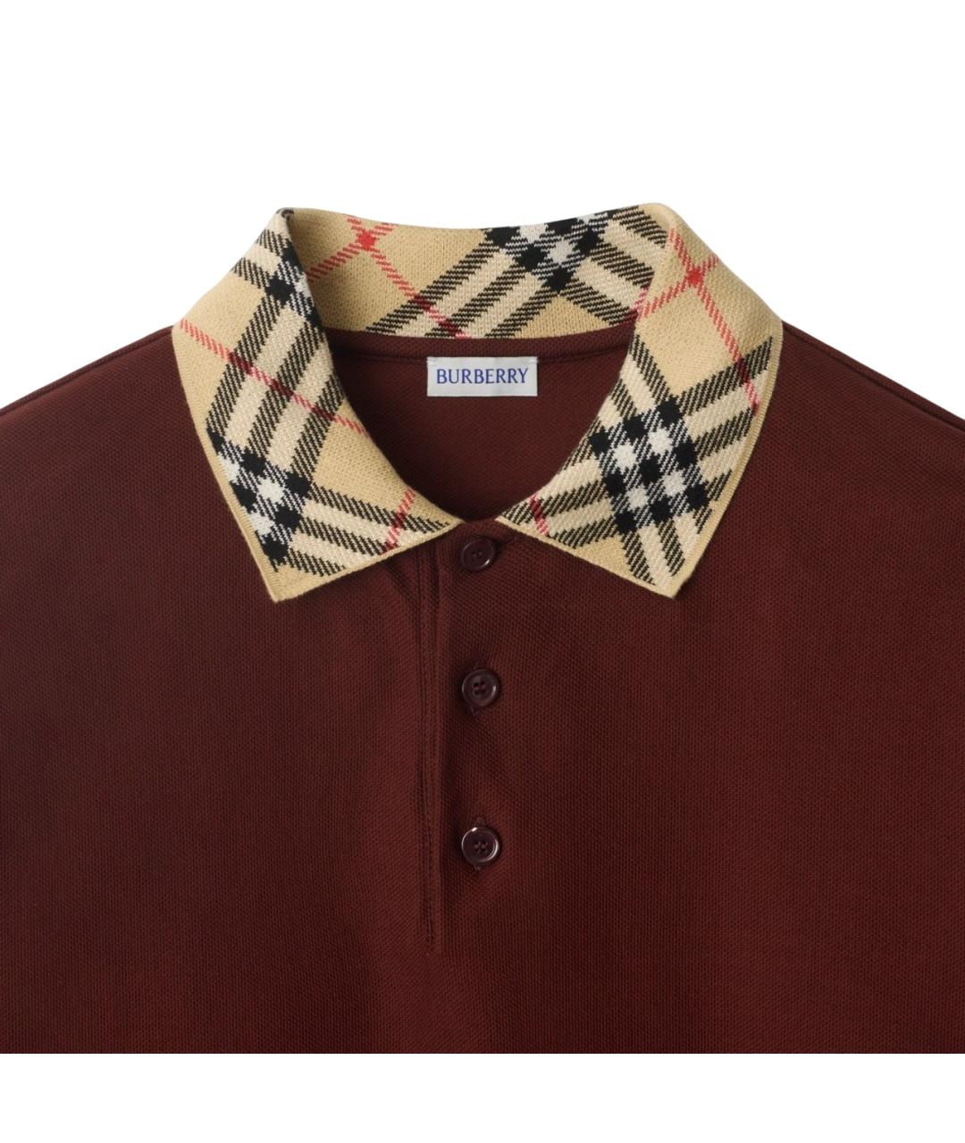 BURBERRY Бордовое хлопковое поло с коротким рукавом, фото 5