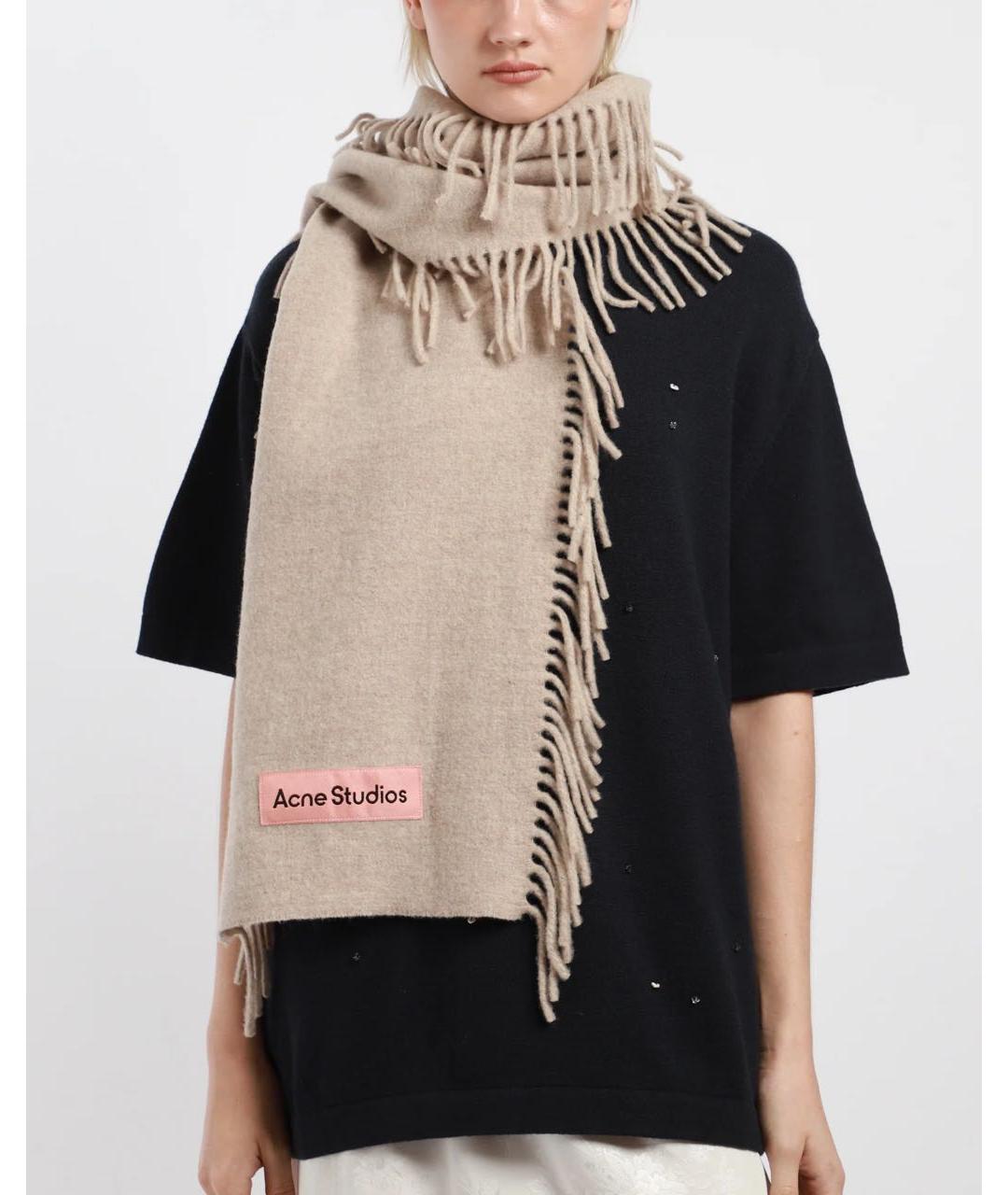 ACNE STUDIOS Бежевый шерстяной шарф, фото 4