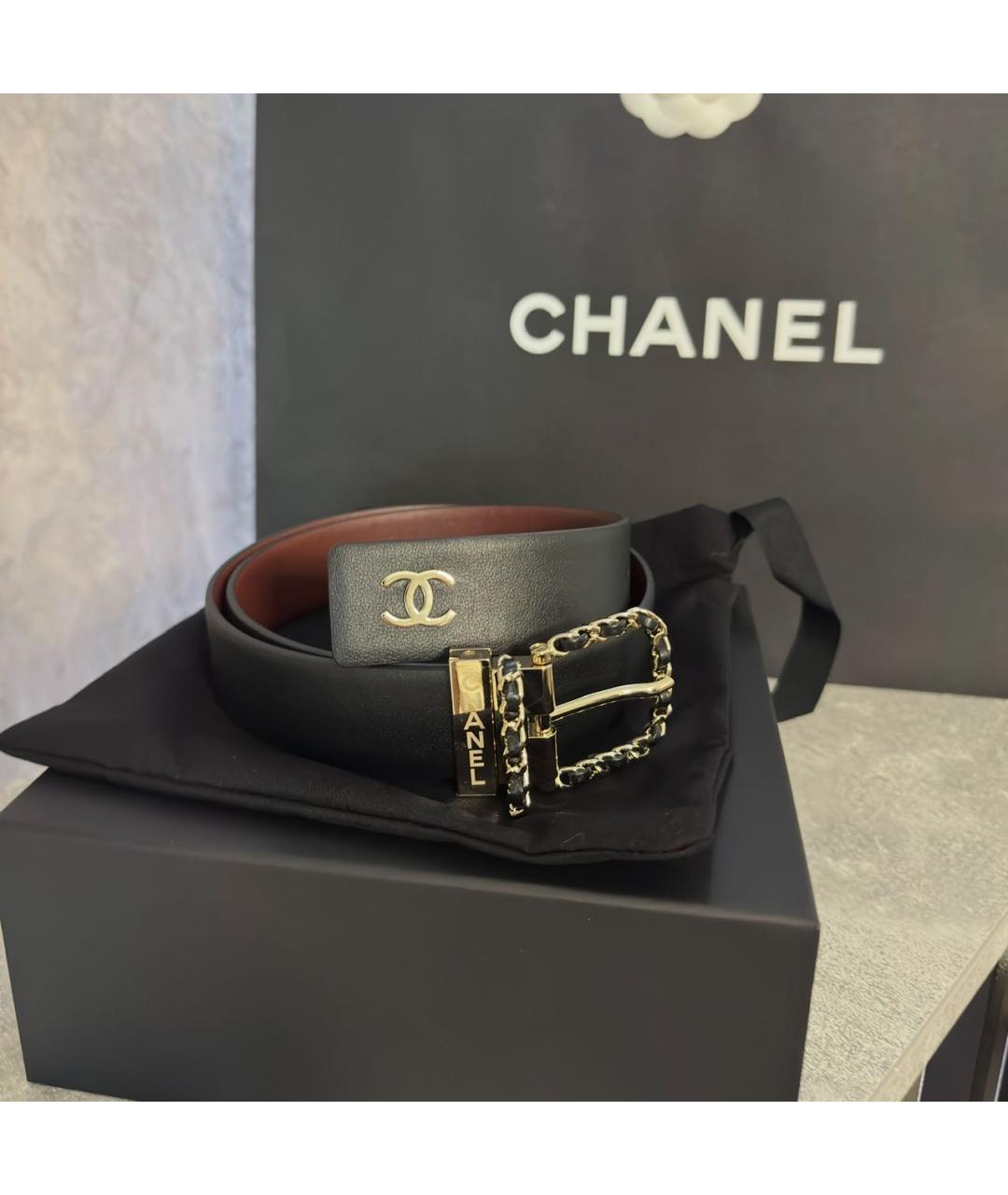 CHANEL Черный кожаный ремень, фото 3
