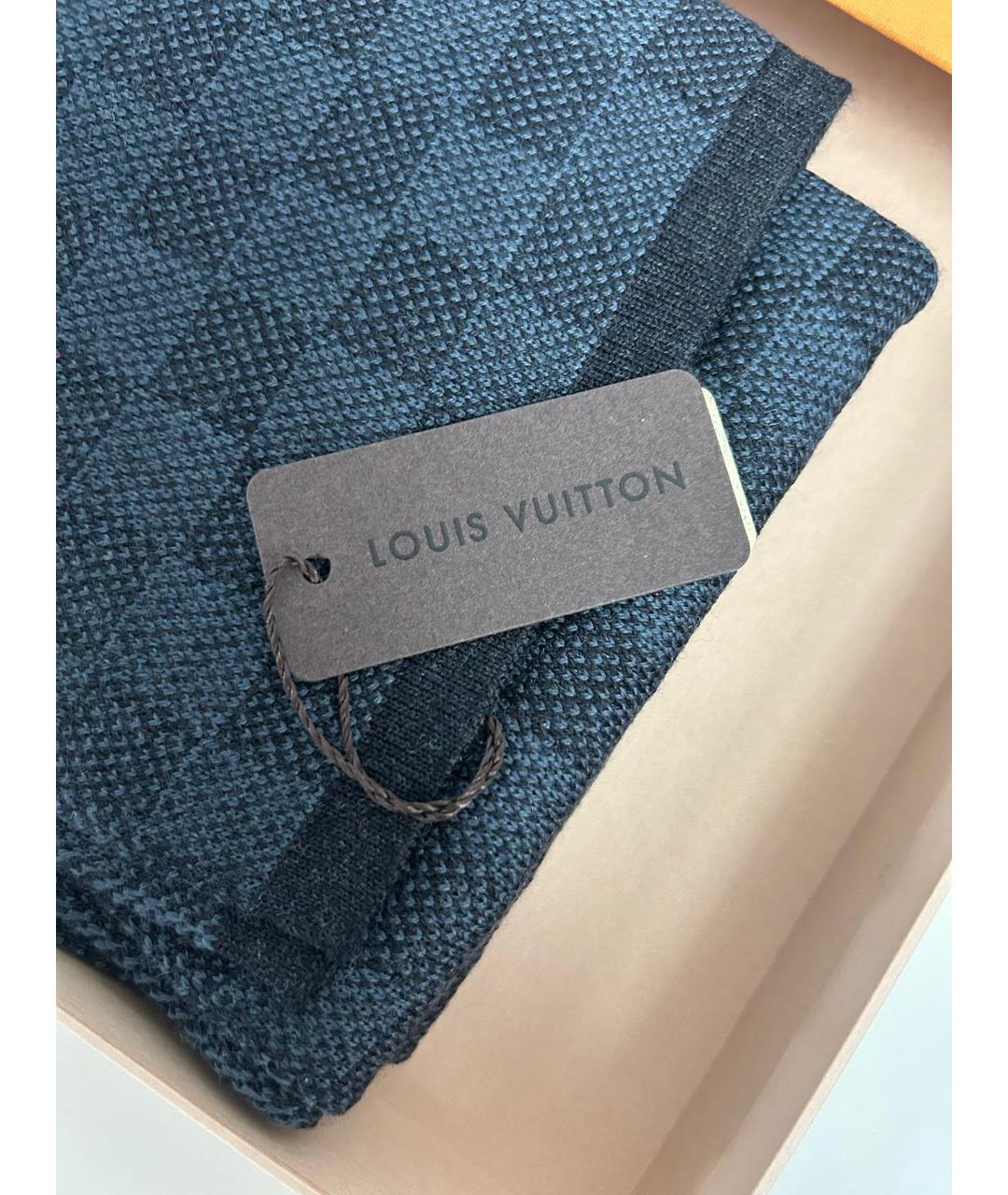 LOUIS VUITTON Темно-синий шерстяной шарф, фото 3