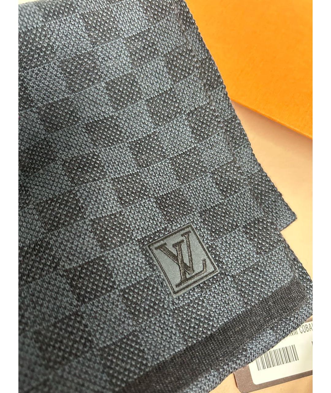 LOUIS VUITTON Темно-синий шерстяной шарф, фото 2
