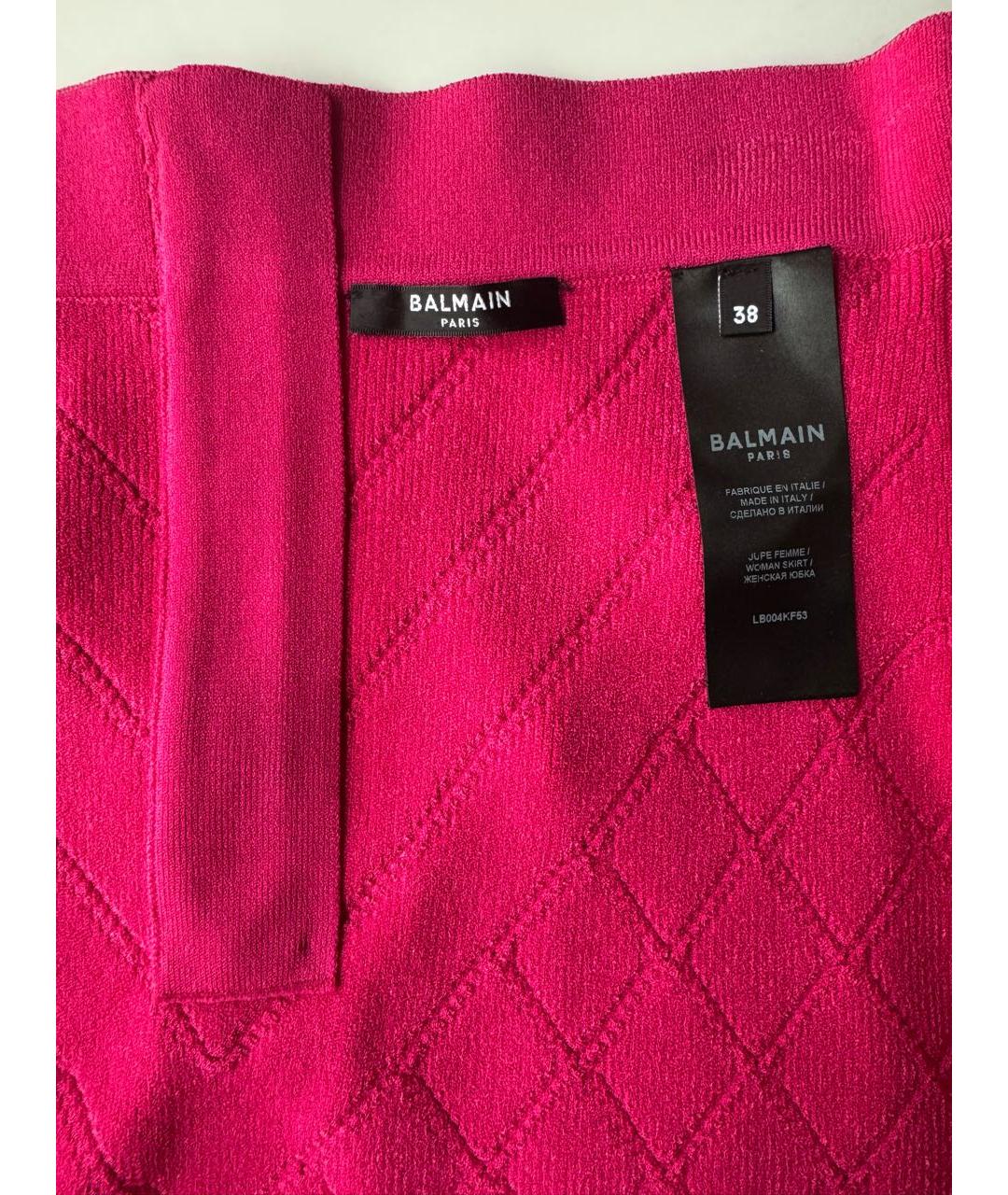 BALMAIN Фуксия вискозная юбка мини, фото 3