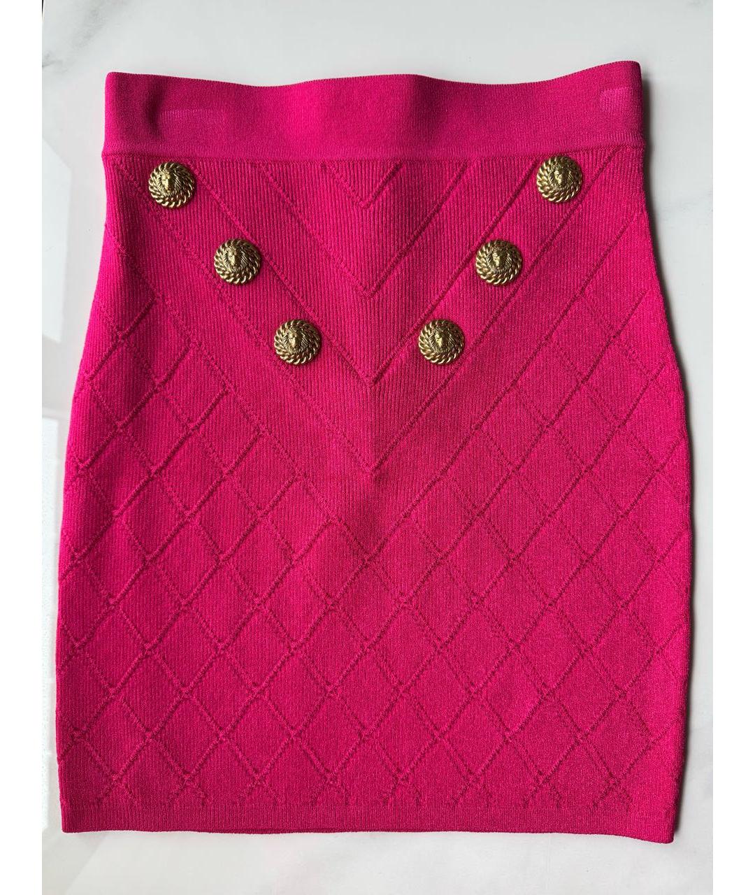 BALMAIN Фуксия вискозная юбка мини, фото 7