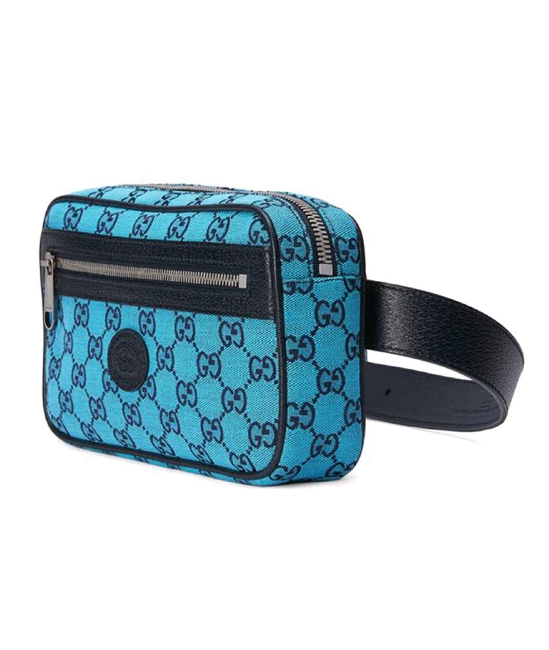 GUCCI Синяя хлопковая поясная сумка, фото 2