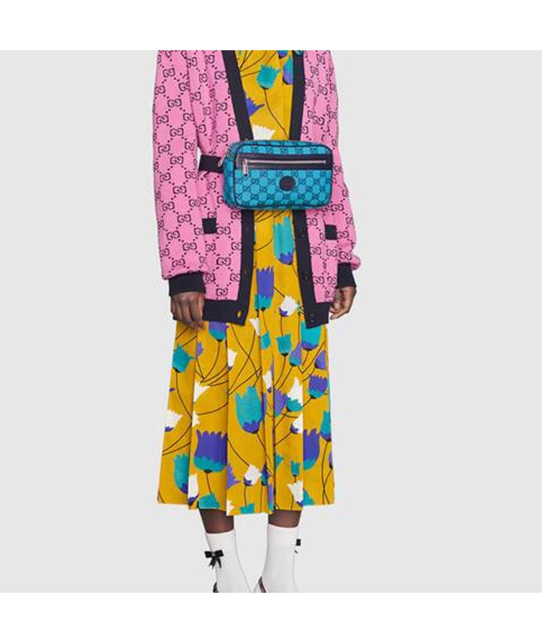 GUCCI Синяя хлопковая поясная сумка, фото 8