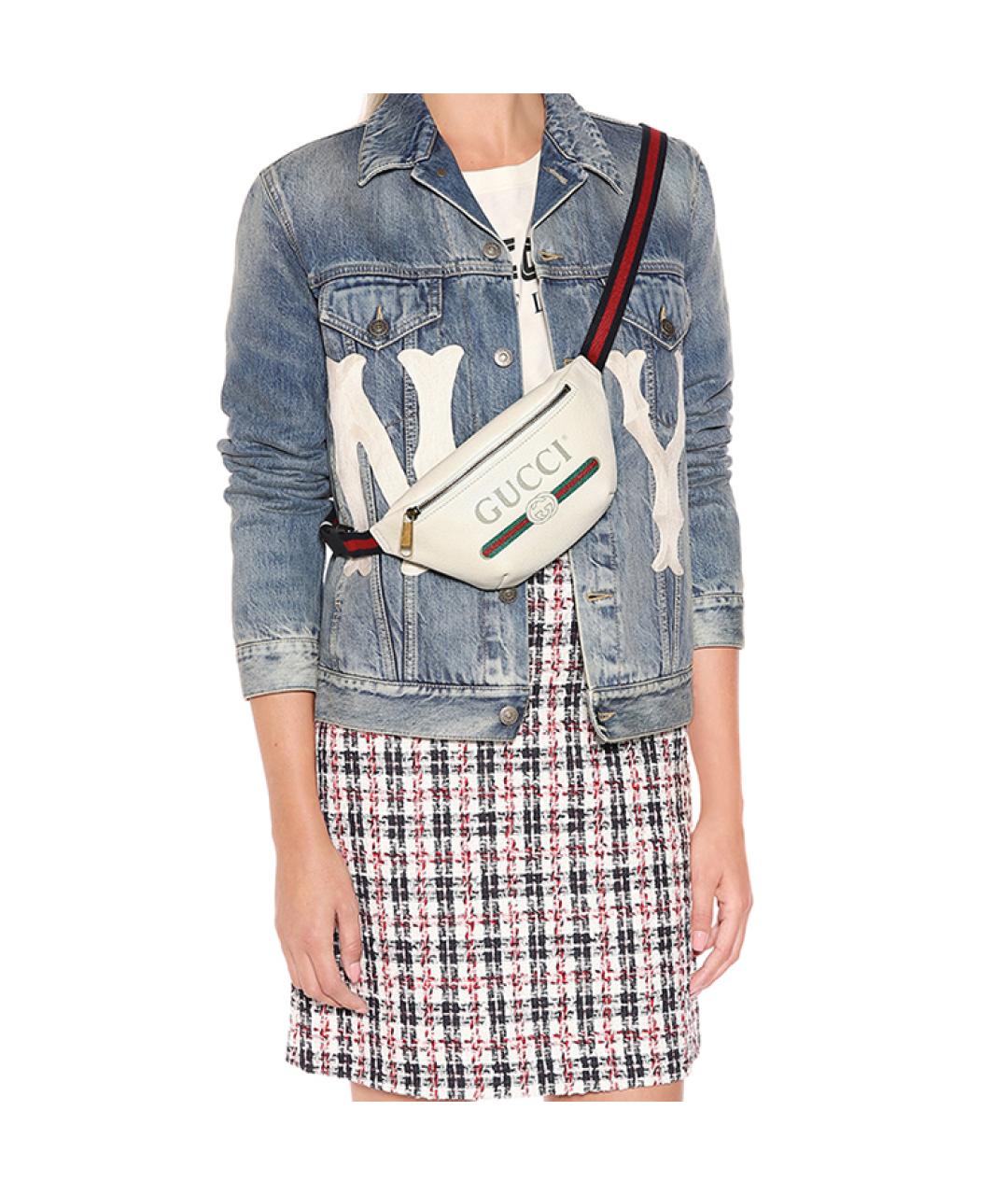 GUCCI Белая кожаная поясная сумка, фото 9