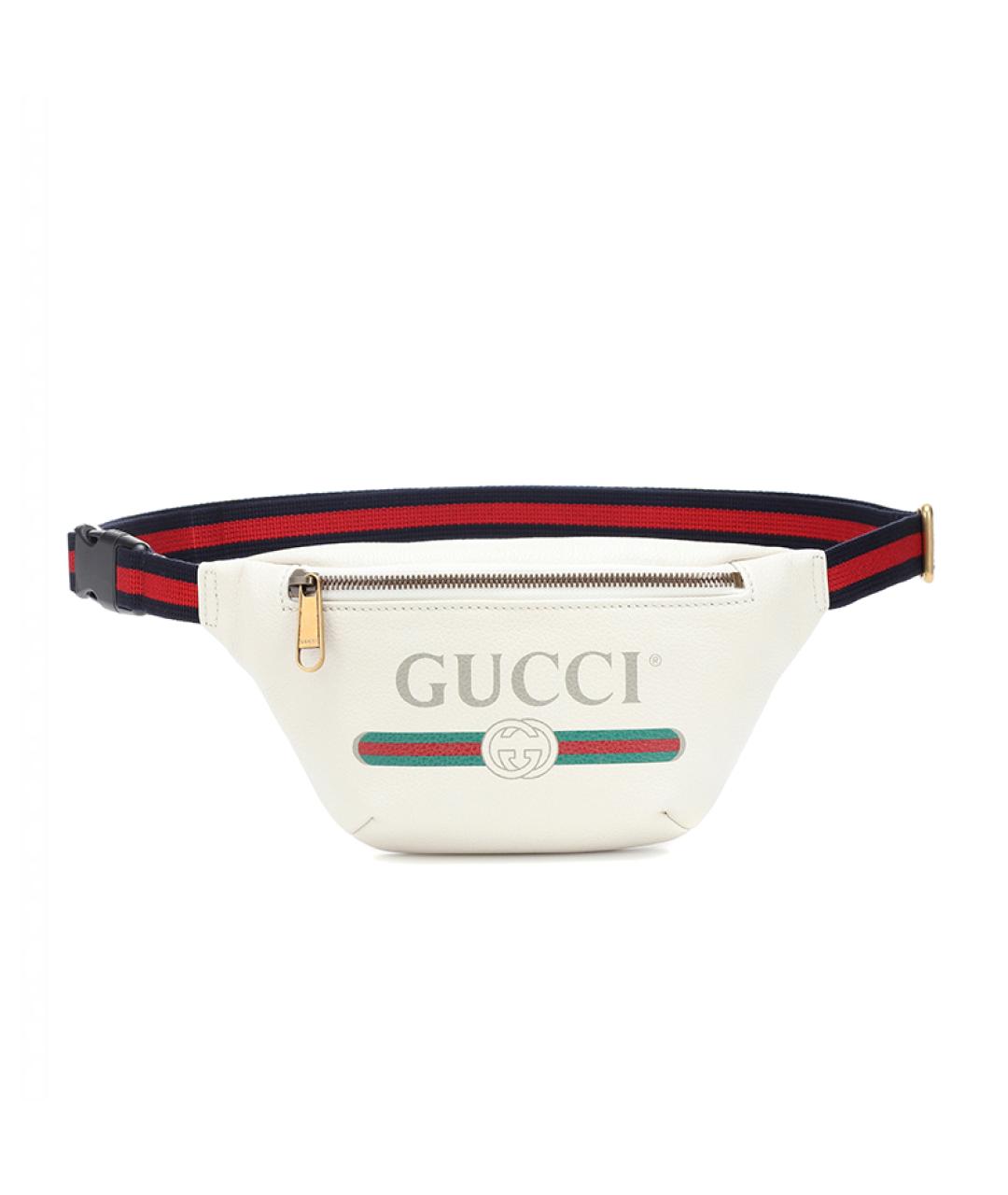 GUCCI Белая кожаная поясная сумка, фото 1