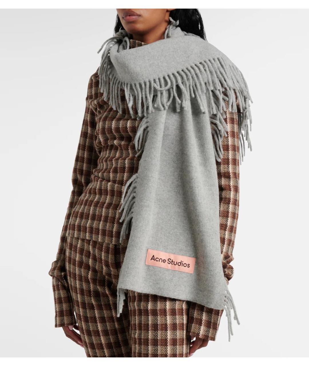 ACNE STUDIOS Серый шерстяной шарф, фото 2