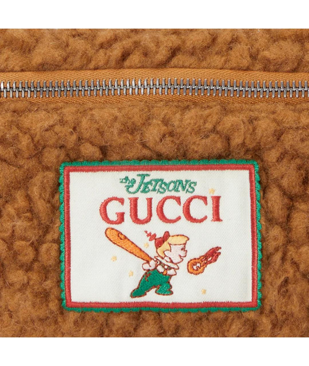 GUCCI Коричневая шерстяная поясная сумка, фото 7