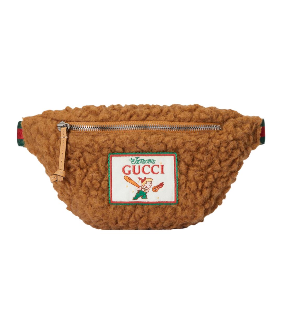 GUCCI Коричневая шерстяная поясная сумка, фото 1