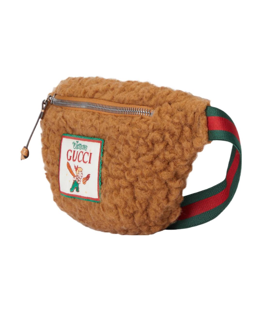 GUCCI Коричневая шерстяная поясная сумка, фото 2