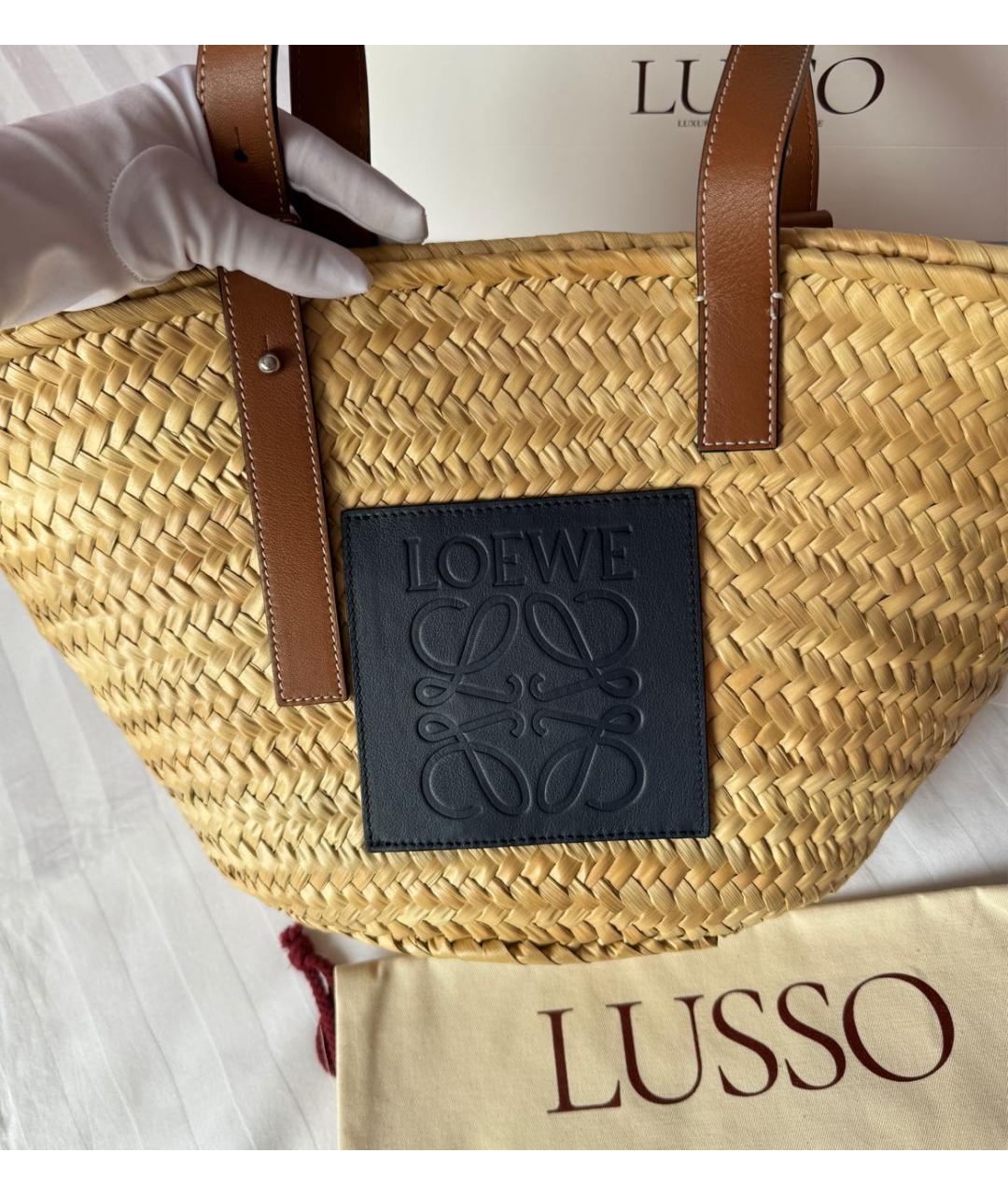 LOEWE Бежевая пелетеная пляжная сумка, фото 6