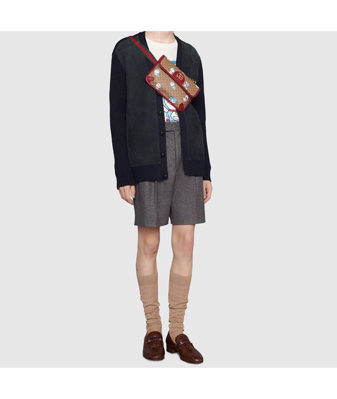 GUCCI Бордовая хлопковая поясная сумка, фото 5