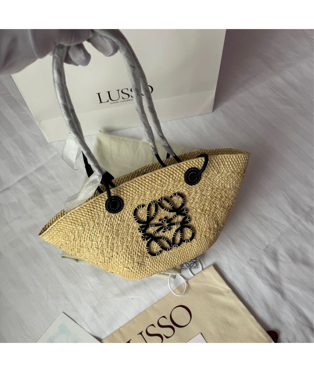 LOEWE Бежевая пелетеная пляжная сумка, фото 5