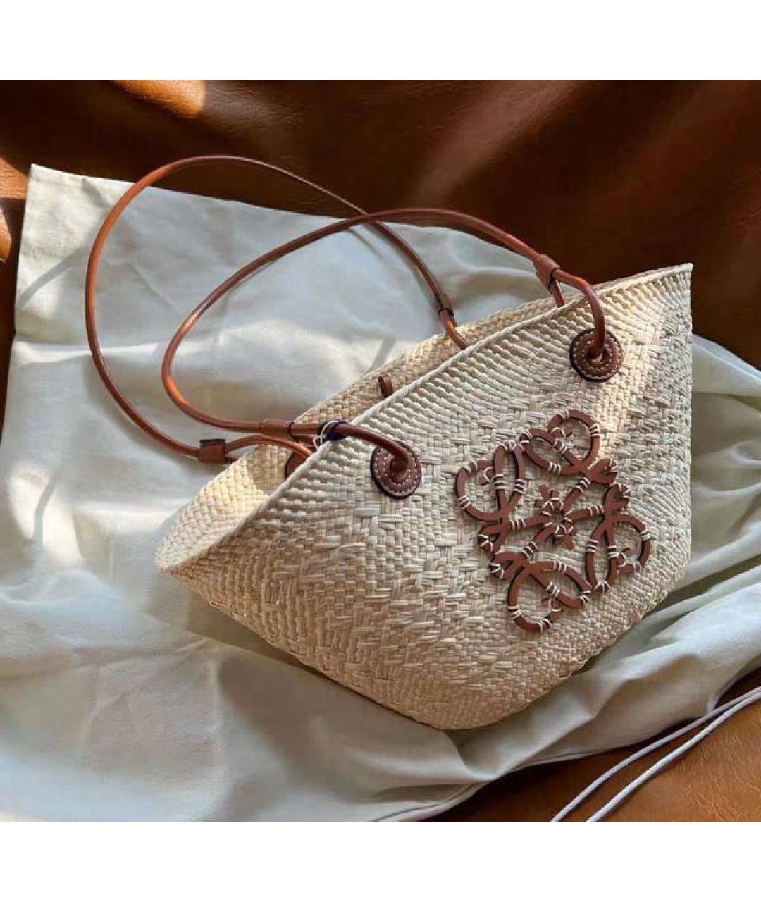 LOEWE Бежевая пелетеная пляжная сумка, фото 6