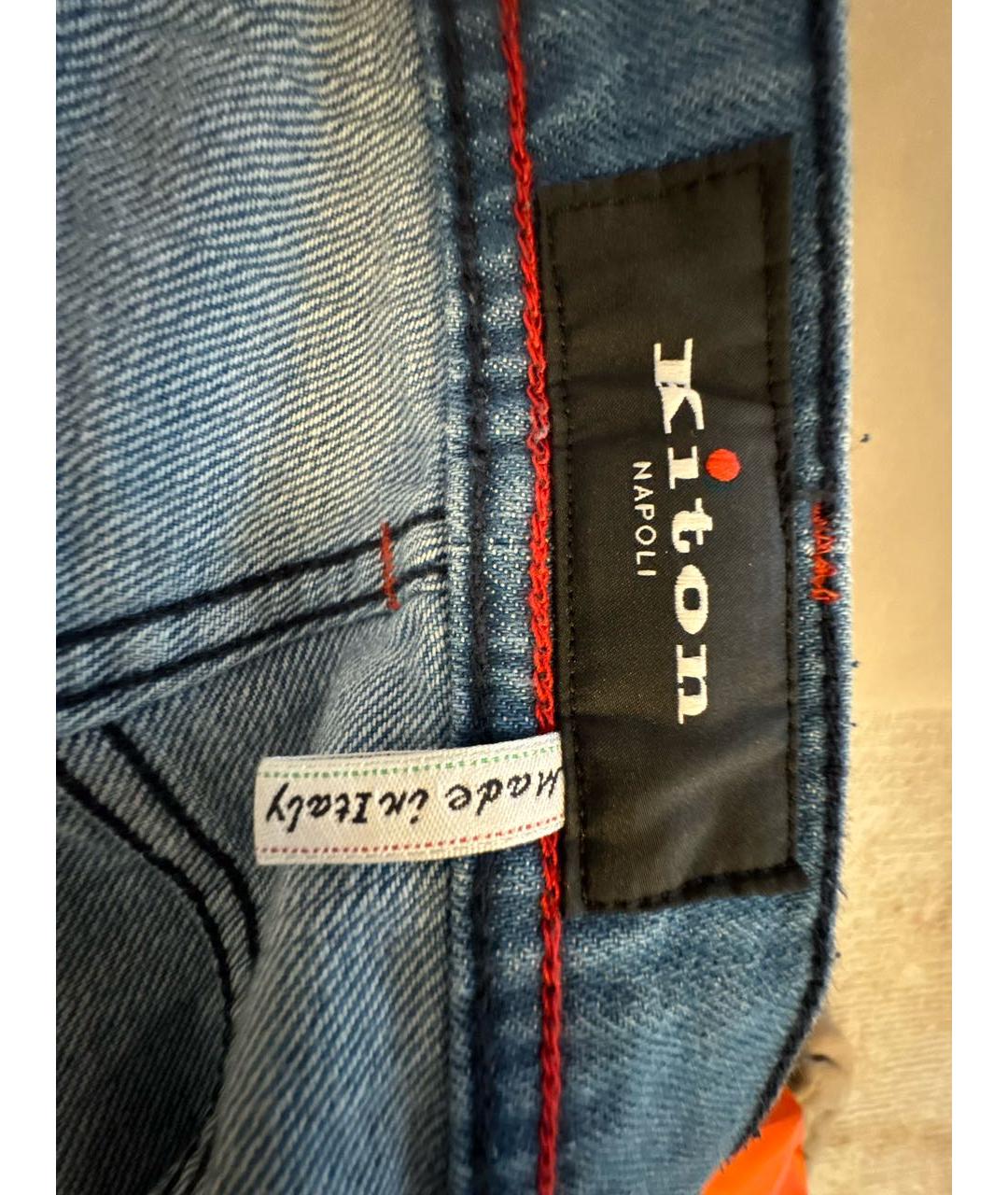KITON Темно-синие хлопковые прямые джинсы, фото 8