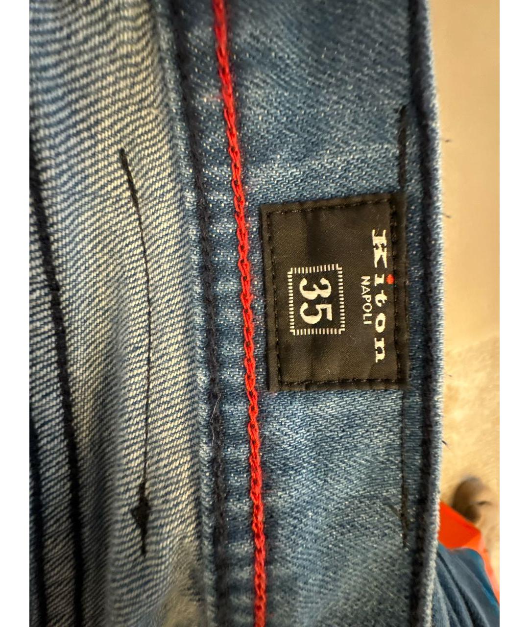 KITON Темно-синие хлопковые прямые джинсы, фото 7