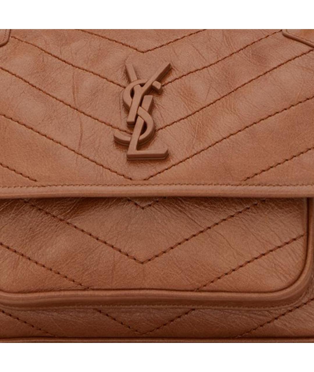 SAINT LAURENT Коричневая кожаная сумка через плечо, фото 6