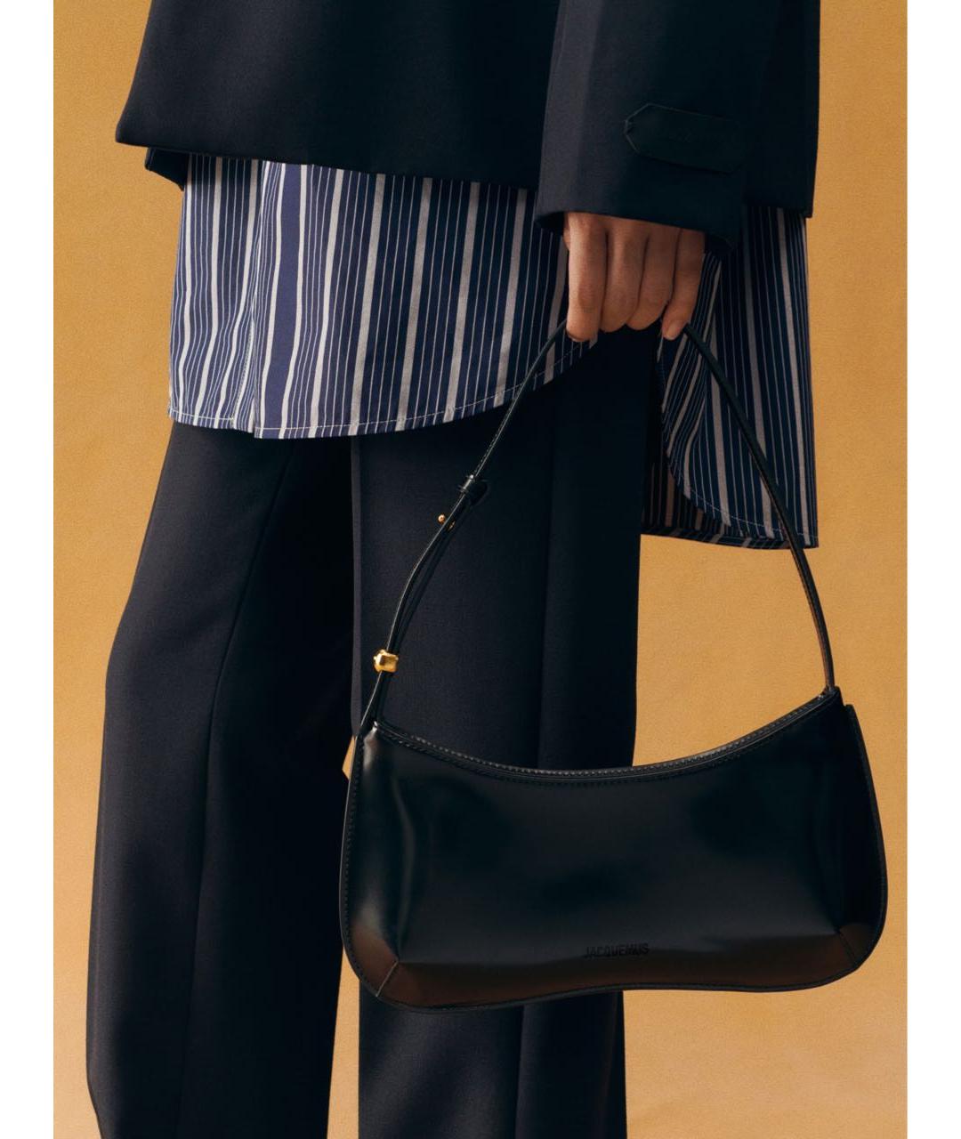 JACQUEMUS Черная кожаная сумка с короткими ручками, фото 2