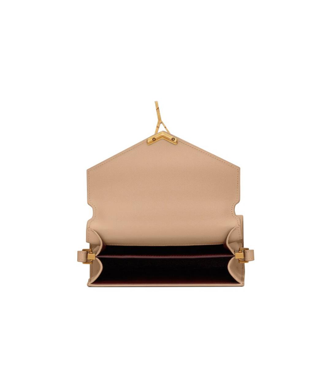 SAINT LAURENT Бежевая кожаная сумка через плечо, фото 7