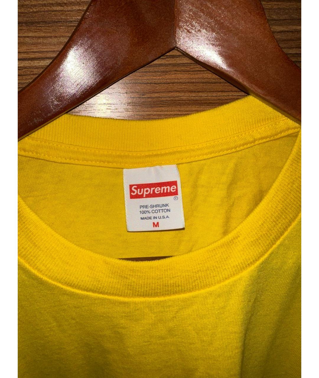 SUPREME Желтая хлопковая футболка, фото 3